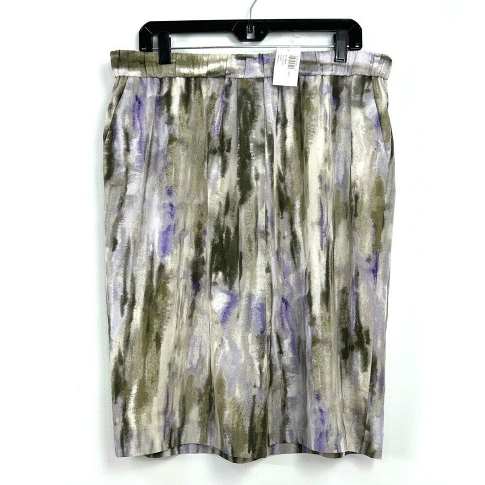 New Chicos Sz 2 L Womens Watercolor EarLilac Gray Pull On Campanula Skirt H